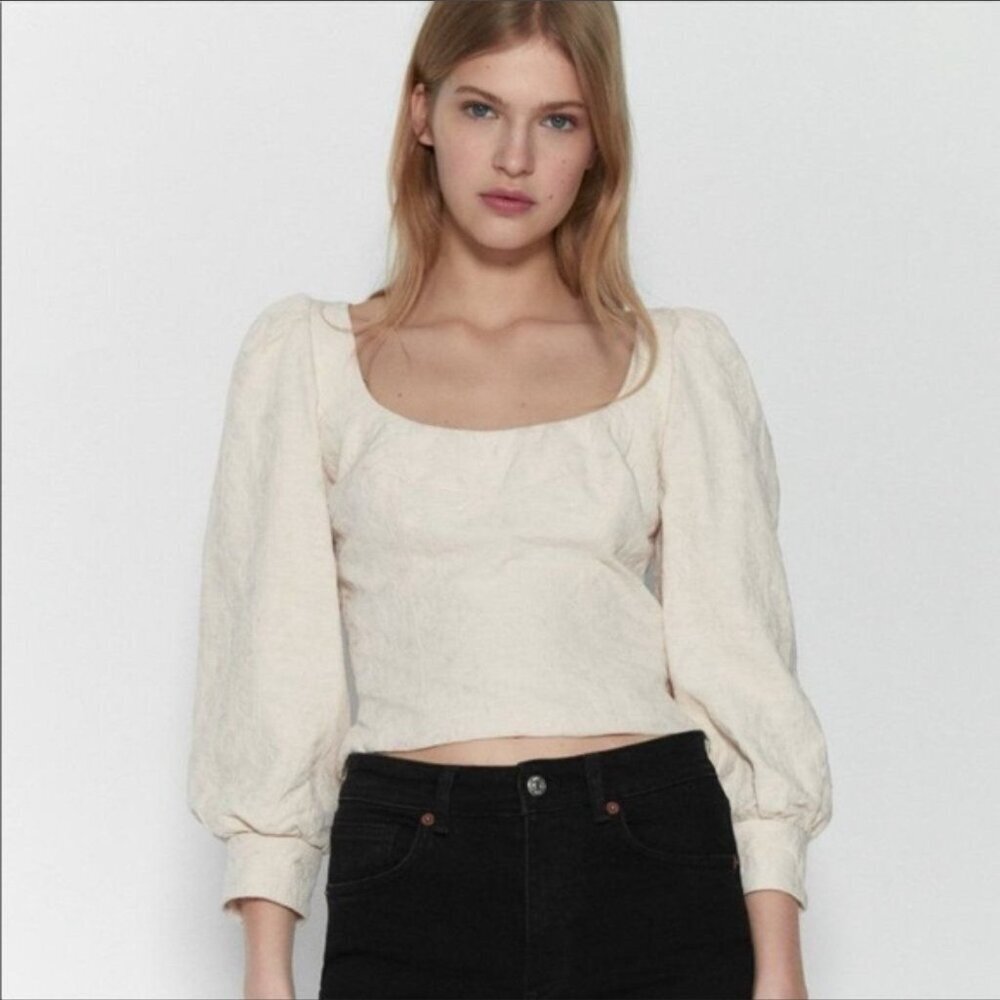 Zara Balloon Sleeve Blouse Size L NEW WITH TAG!
